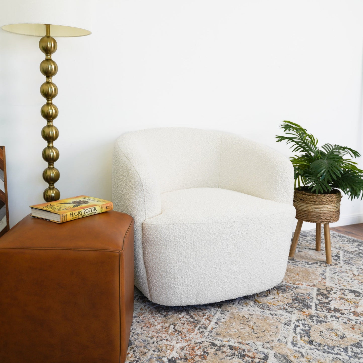 Hot Sell Mina White Boucle Swivel Chair