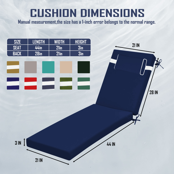 Waterproof Outdoor Chaise Lounge Cushion - 72x21x3 Inches