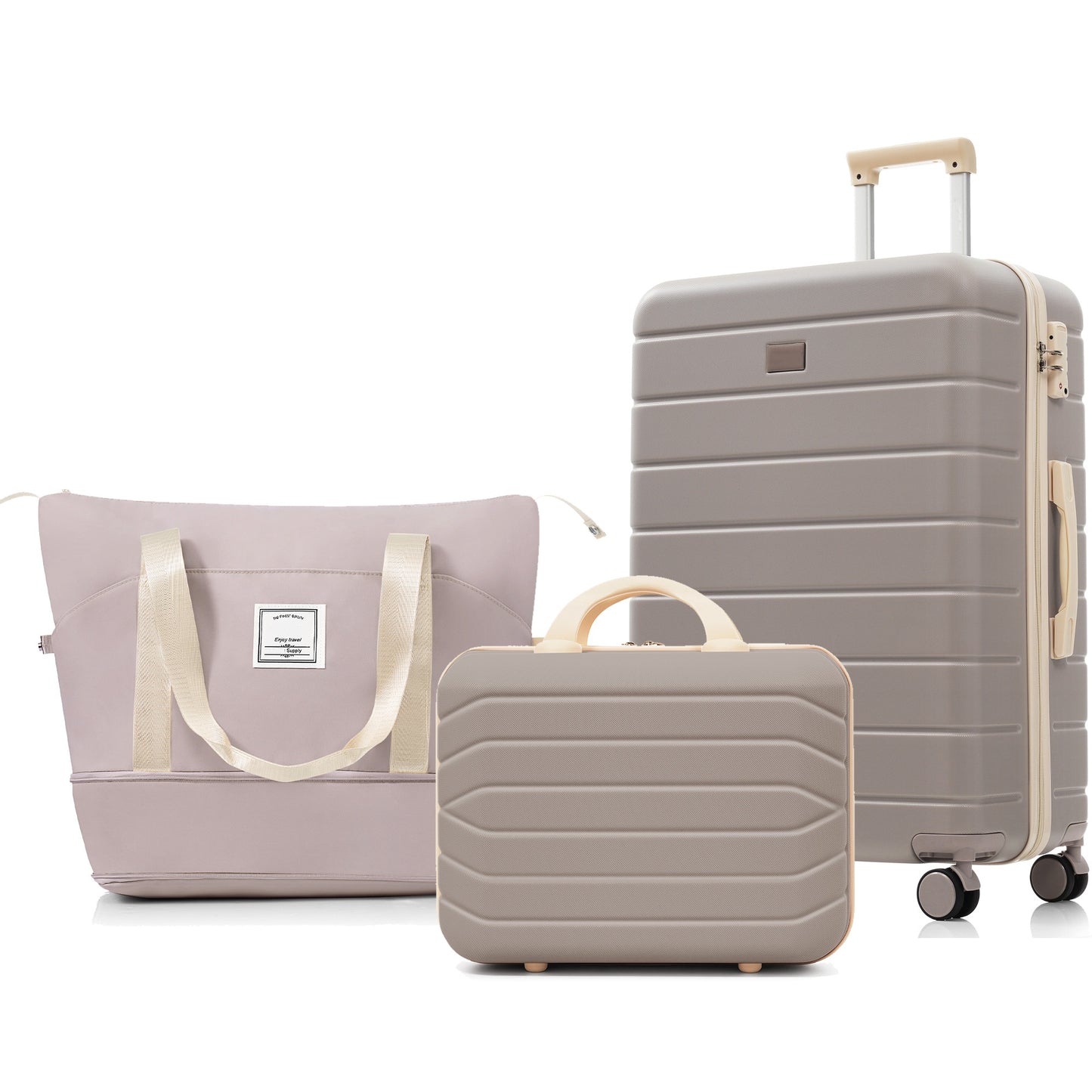 3-Piece Hardside Luggage Set with TSA Lock & Expandable Duffel - Brown