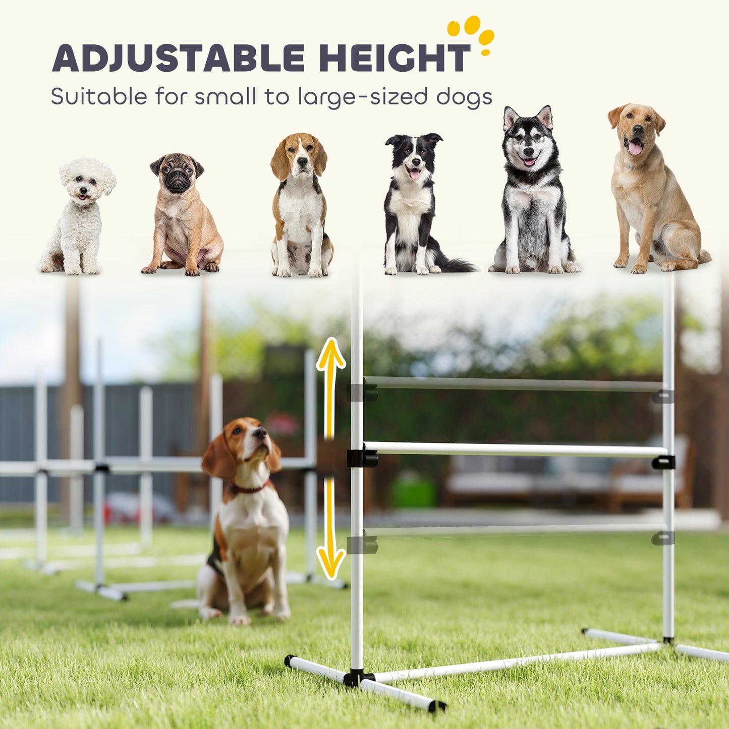 6-Piece Adjustable Dog Agility Jump Set with Carry Bag - White