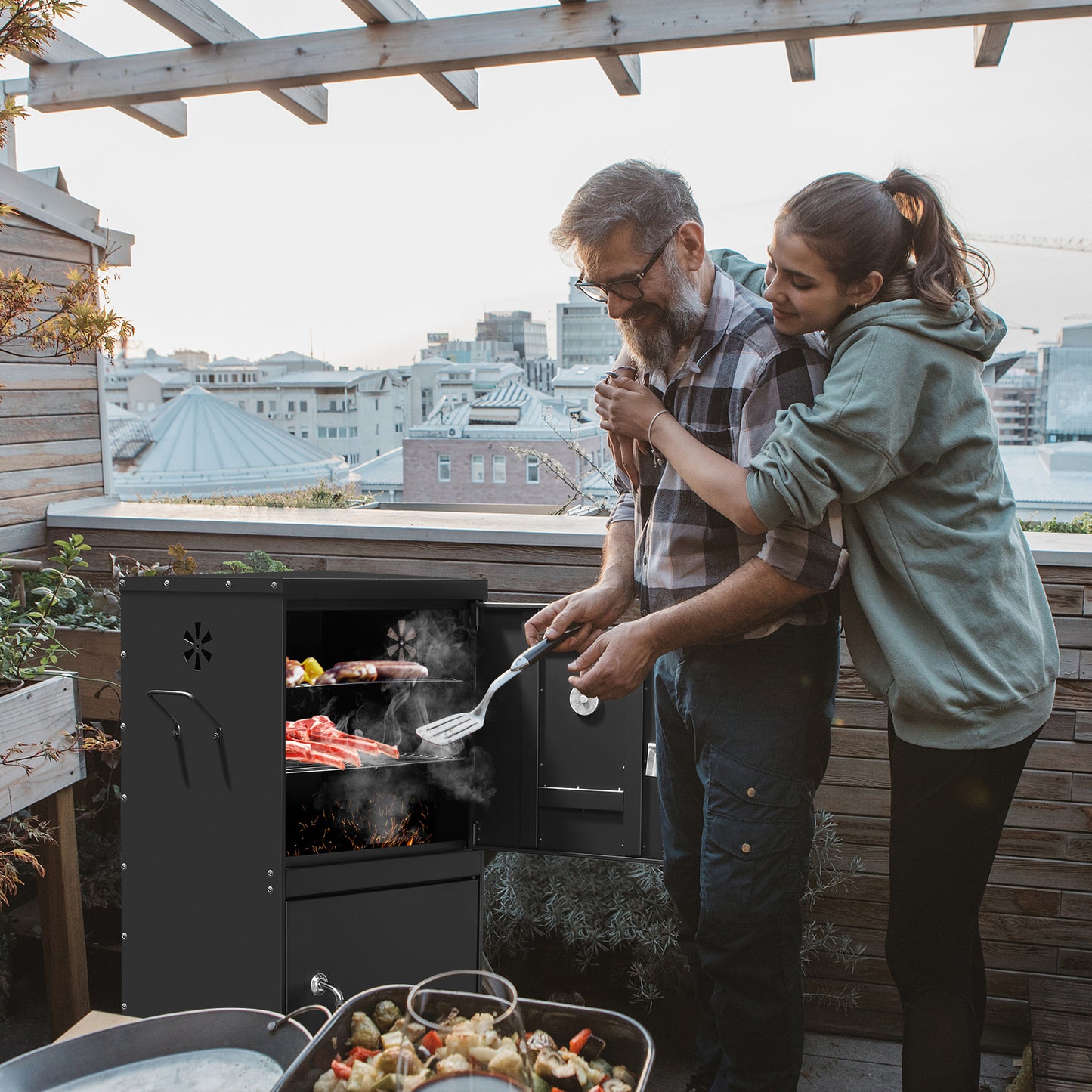 Outdoor Smoker with Double Door Design - Black