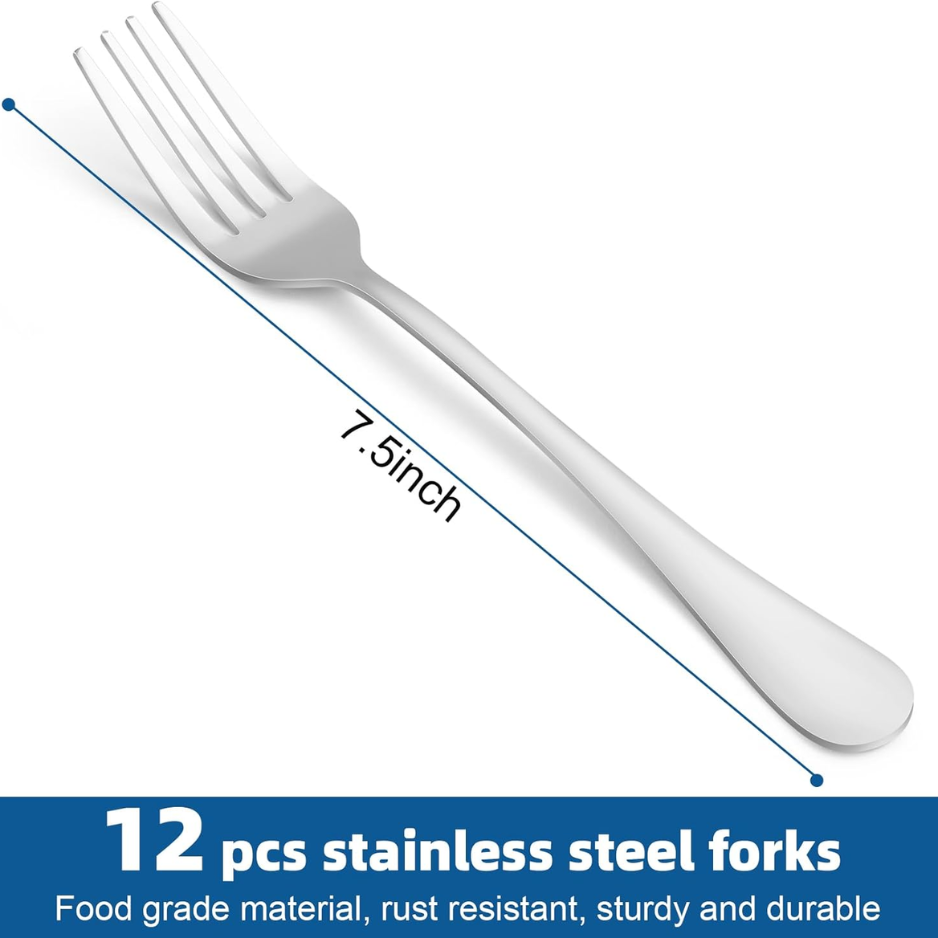 12-Piece Stainless Steel Dinner Forks Set - 7.5 Inch Silverware