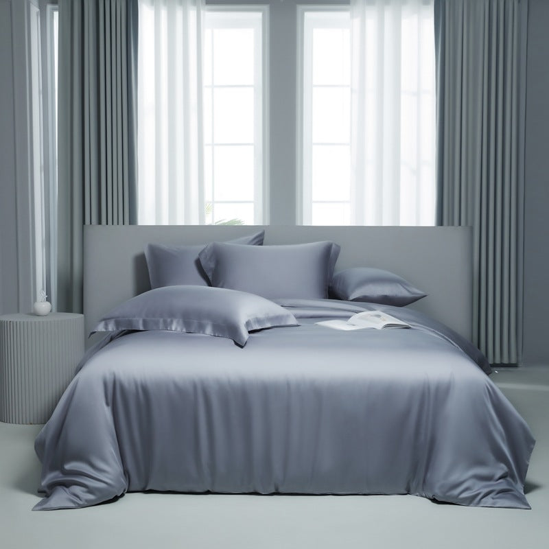 Lyocell Bed Sheet Quilt Cover Set - Summer Ice Silk Solid Color Bedding