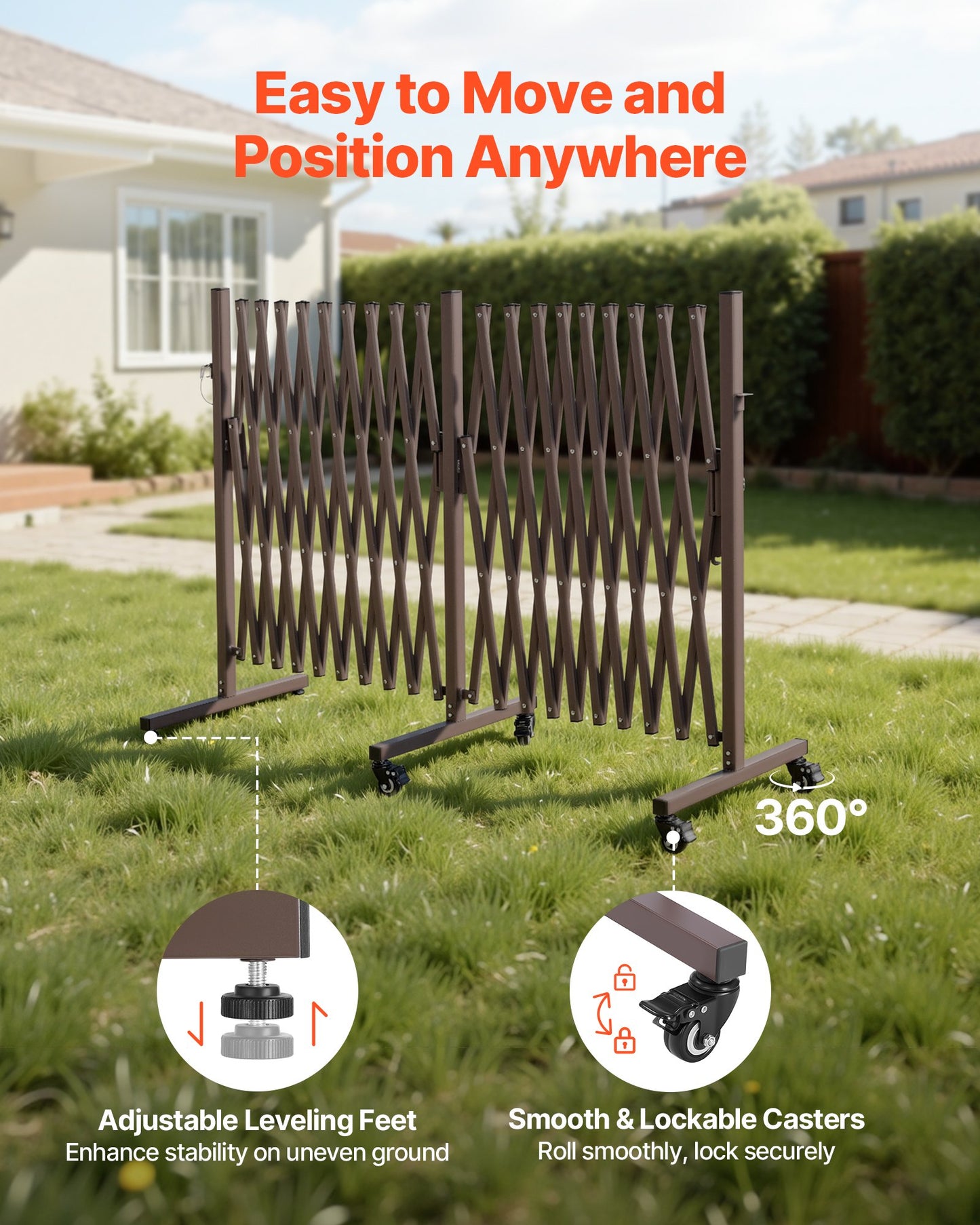 20FT Expandable Safety Barricade with Locking Casters for Garden & Patio