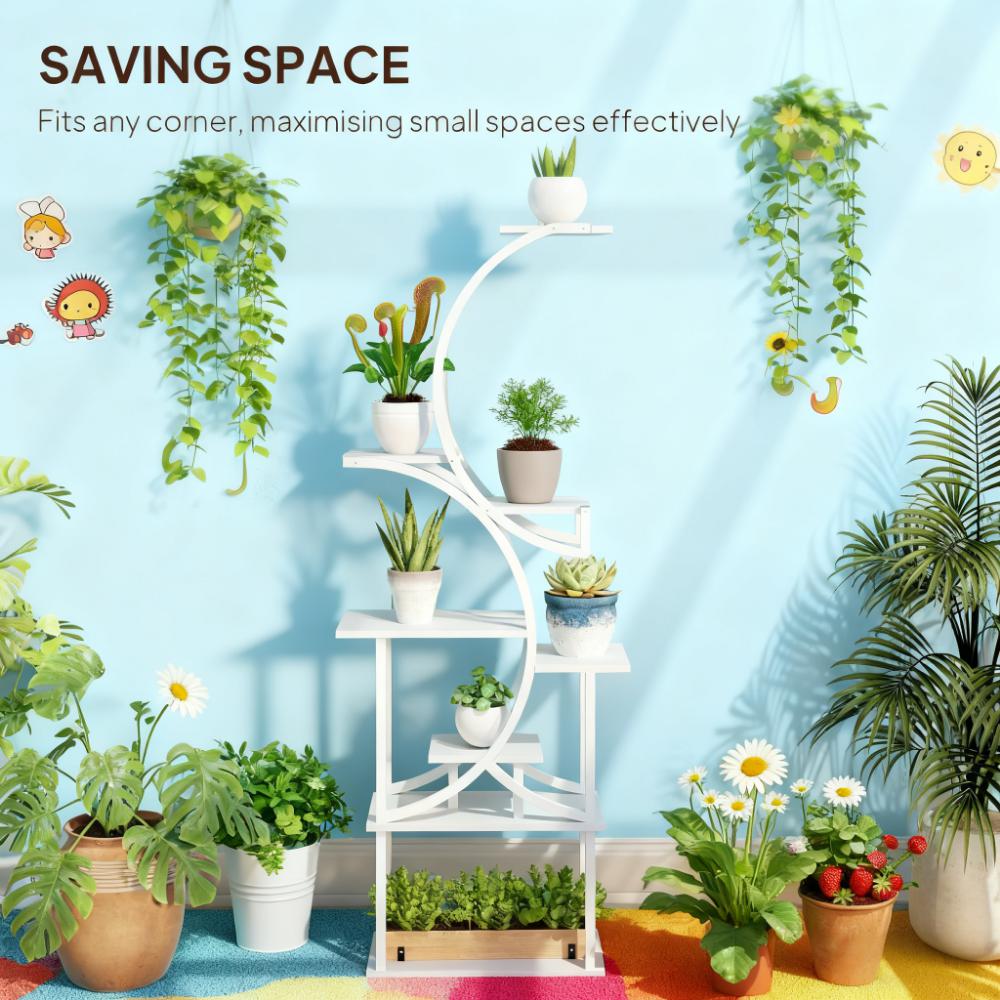 White 8-Tier S-Shaped Plant Stand - Corner Plant Rack