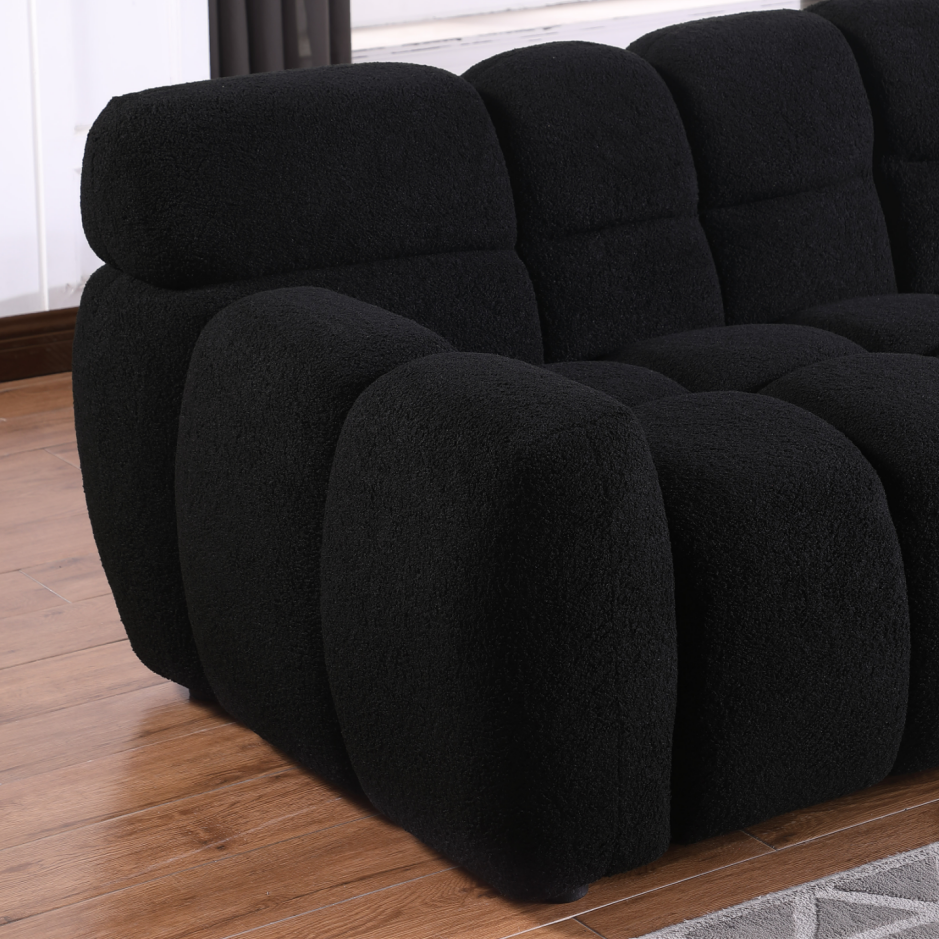 87.4" Black Boucle Sofa - 3 Seater with Plush Cushions