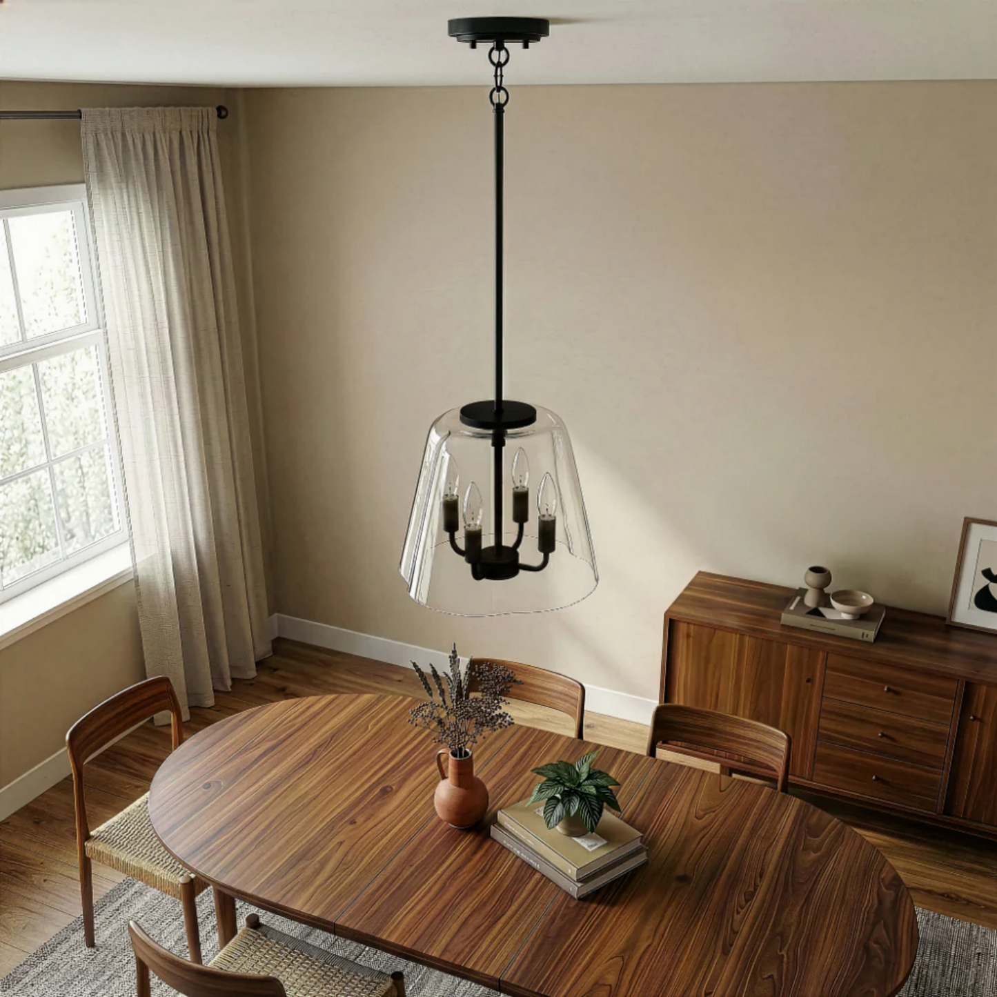 Soiree Four Candle Lights Pendant With Clear Glass - Black Finish