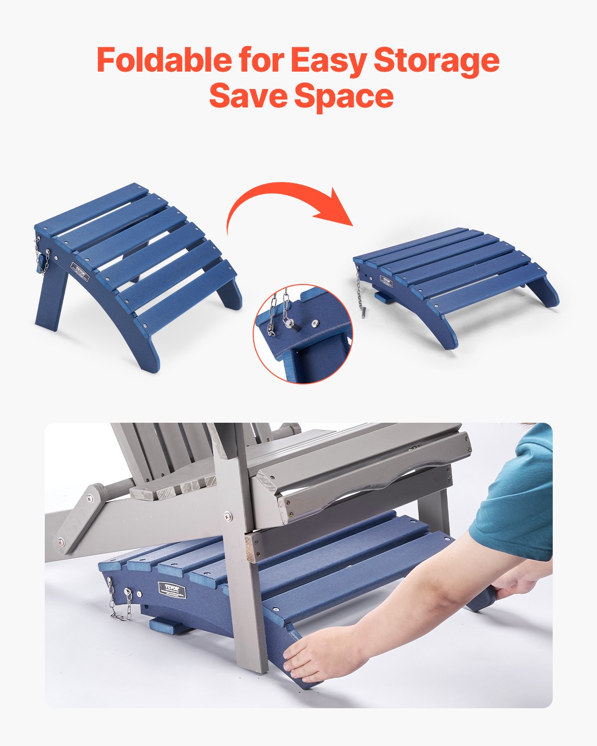 Outdoor Folding Ottoman Footrest - Blue, 18.7x18.9x13.8 Inches, HDPE Material