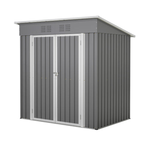 6x4 Outdoor Metal Garden Tool Storage Shed with Lockable Door and Floor Frame - Gray
