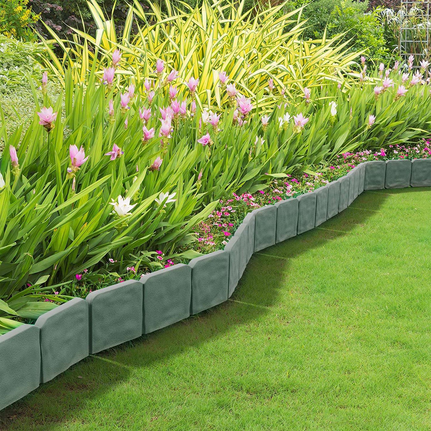 20 Pcs Plastic Garden Edging Border Stones for Lawn & Flowerbeds