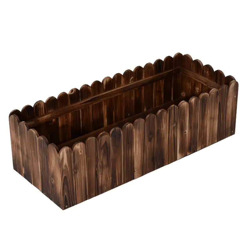 Raised Wooden Planter Box Garden with Scalloped Edges - Natural Finish