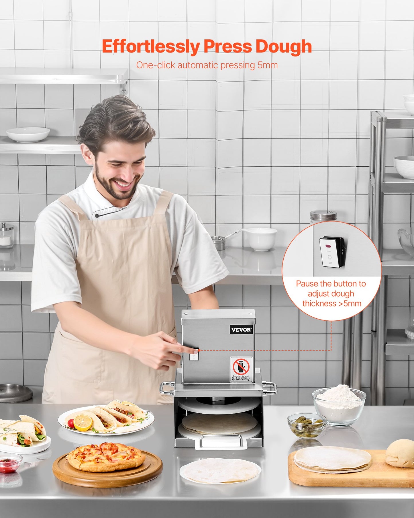Electric Pizza Dough Press Machine 6 Inch Stainless Steel Pastry Sheeter