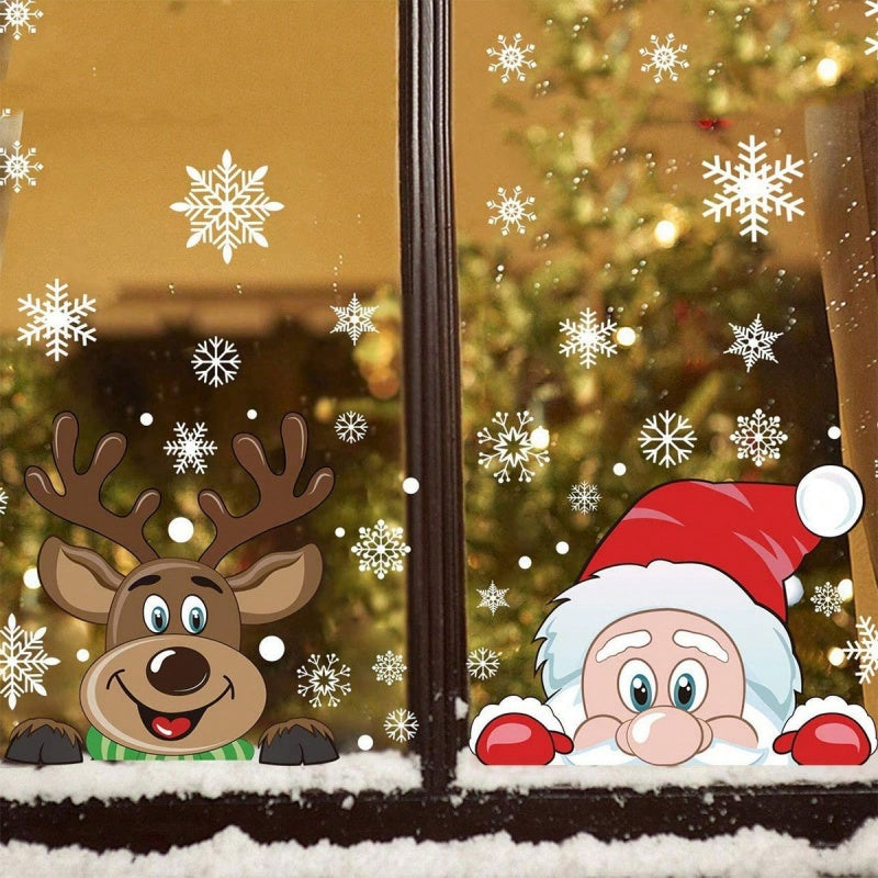 Christmas Window Clings - 4 Sheets Santa Claus & Snowflakes