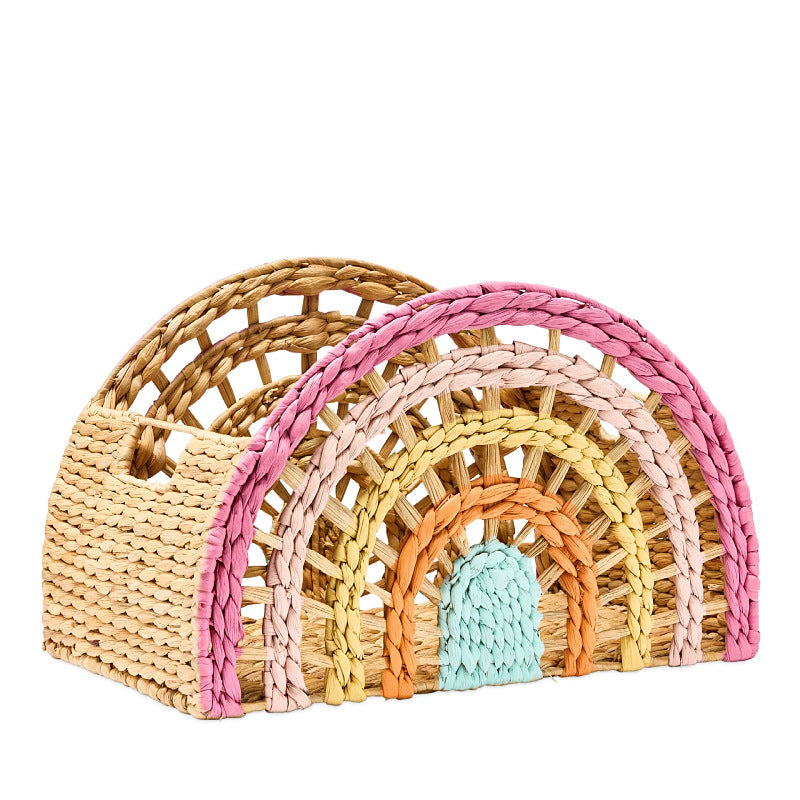 Straw-Woven Semicircular Storage Basket with Handle - Modern Minimalist Home Organizer