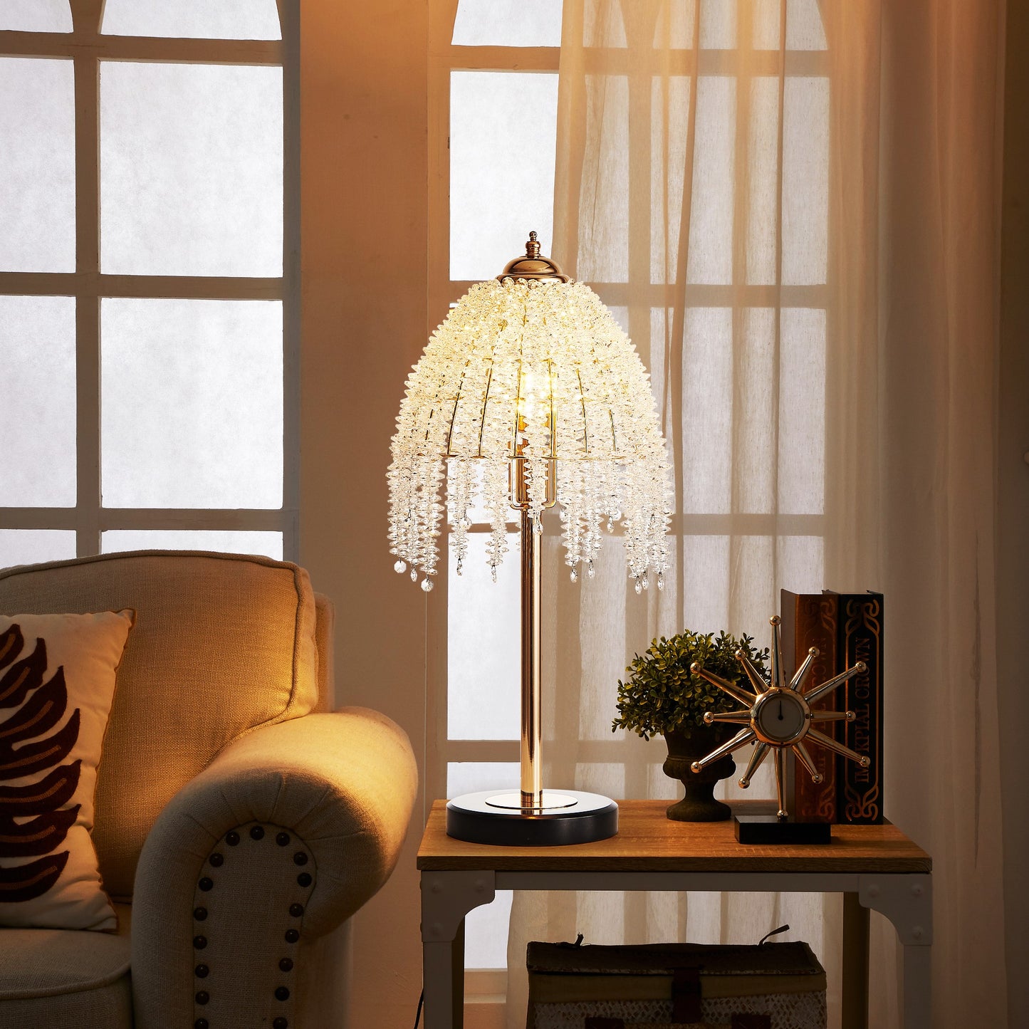 Elegant Crystal Table Lamp - Vintage Waterfall Design