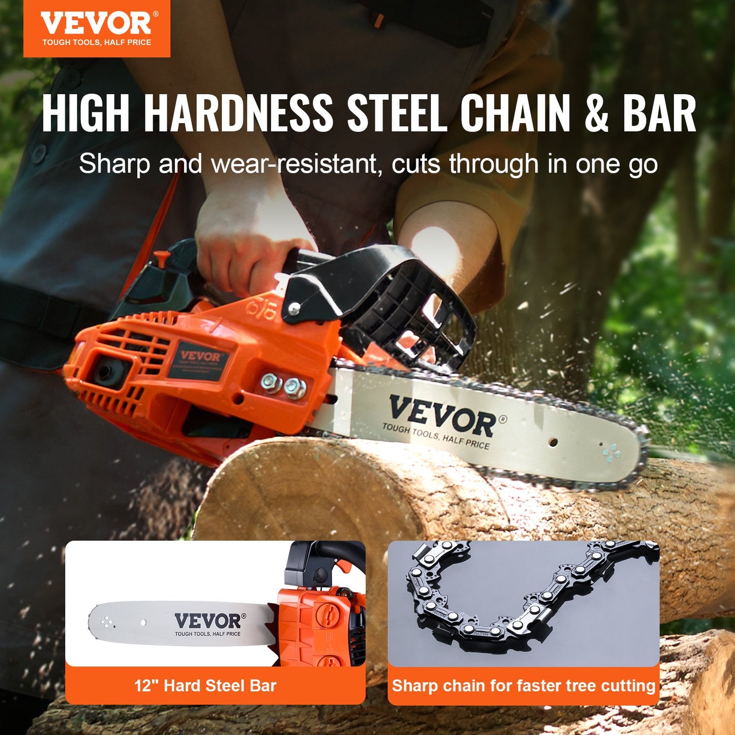 Gasoline Chainsaw 12-Inch 25.4CC Power Wood Cutting Tool - Multicolor