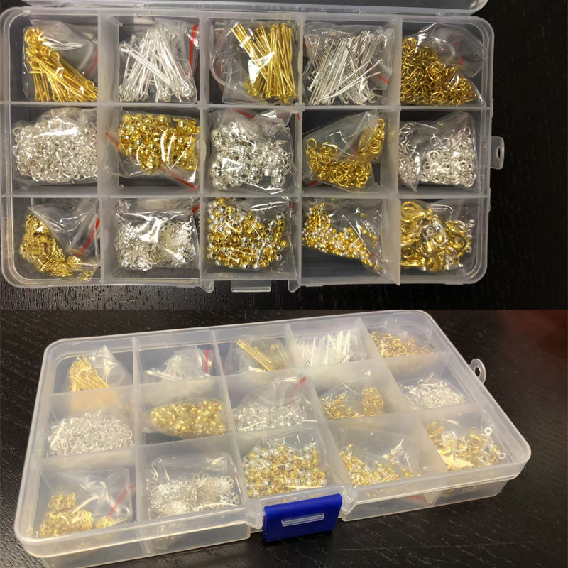 15-Grid Gold and Silver Earring Making Kit with Lobster Buckles