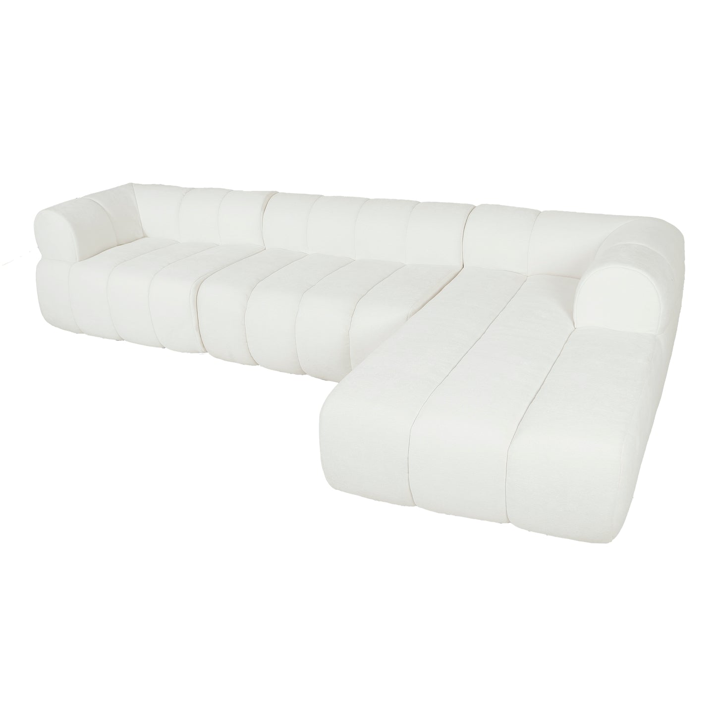 L-Shaped Sectional Sofa - 122" Beige Foam & Polyester Set
