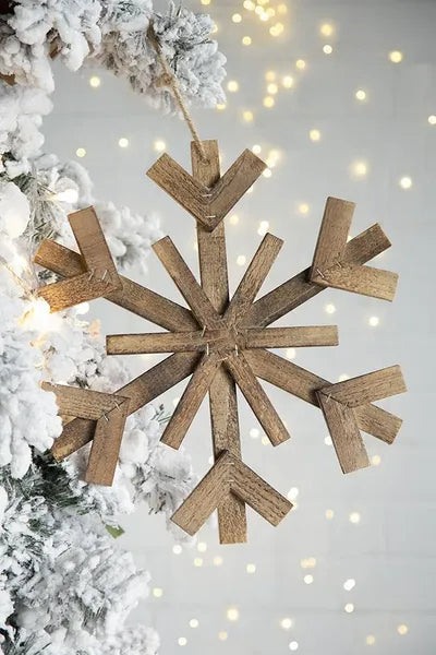 Large Fir Wood Snowflake Ornaments - Set of 2 for Holiday Decor