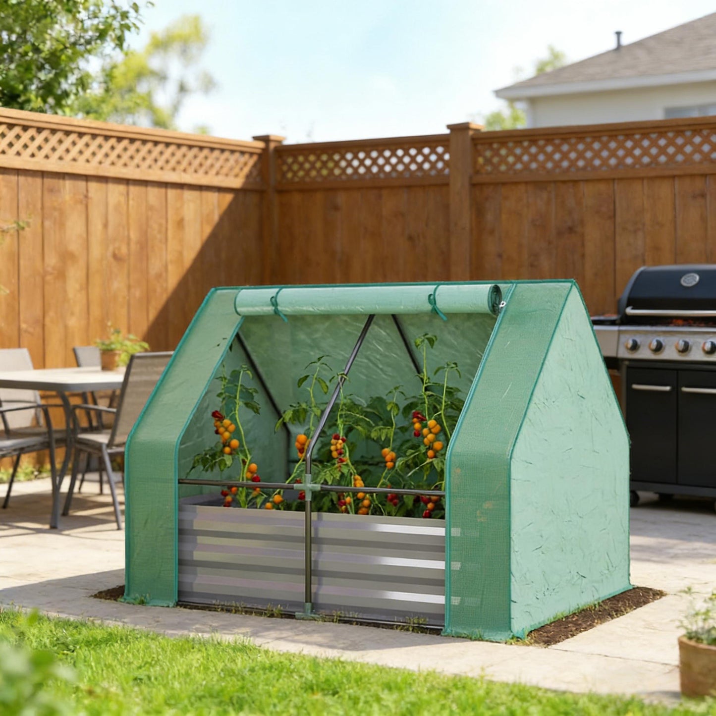 2-in-1 Raised Garden Bed and Mini Greenhouse - Dark Gray/Green
