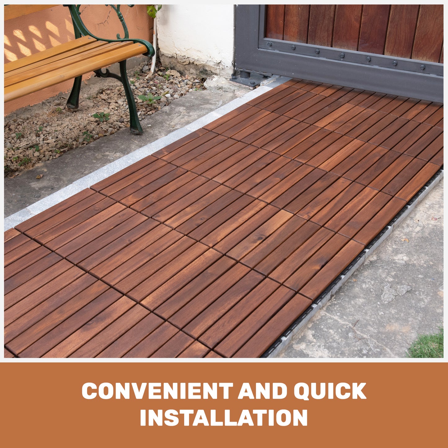 10 PCS Interlocking Acacia Hardwood Deck Tiles - Brown