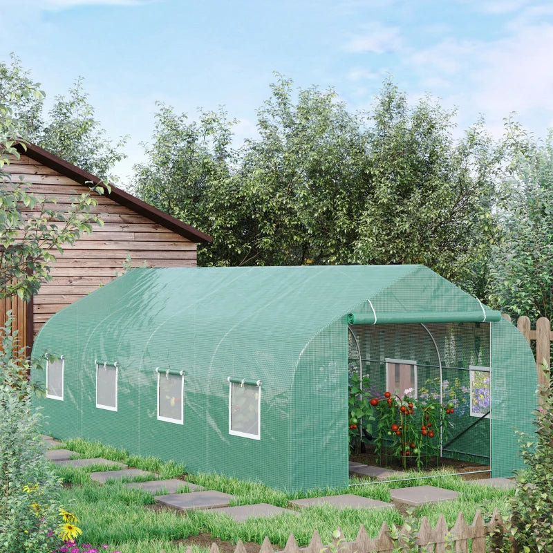 Outdoor Walk-In Greenhouse with Steel Frame & PE Cover - Green