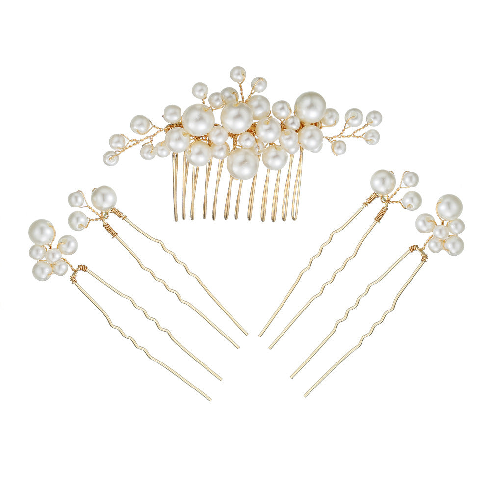 Pearl U-Shaped Hairpin Set - Gold