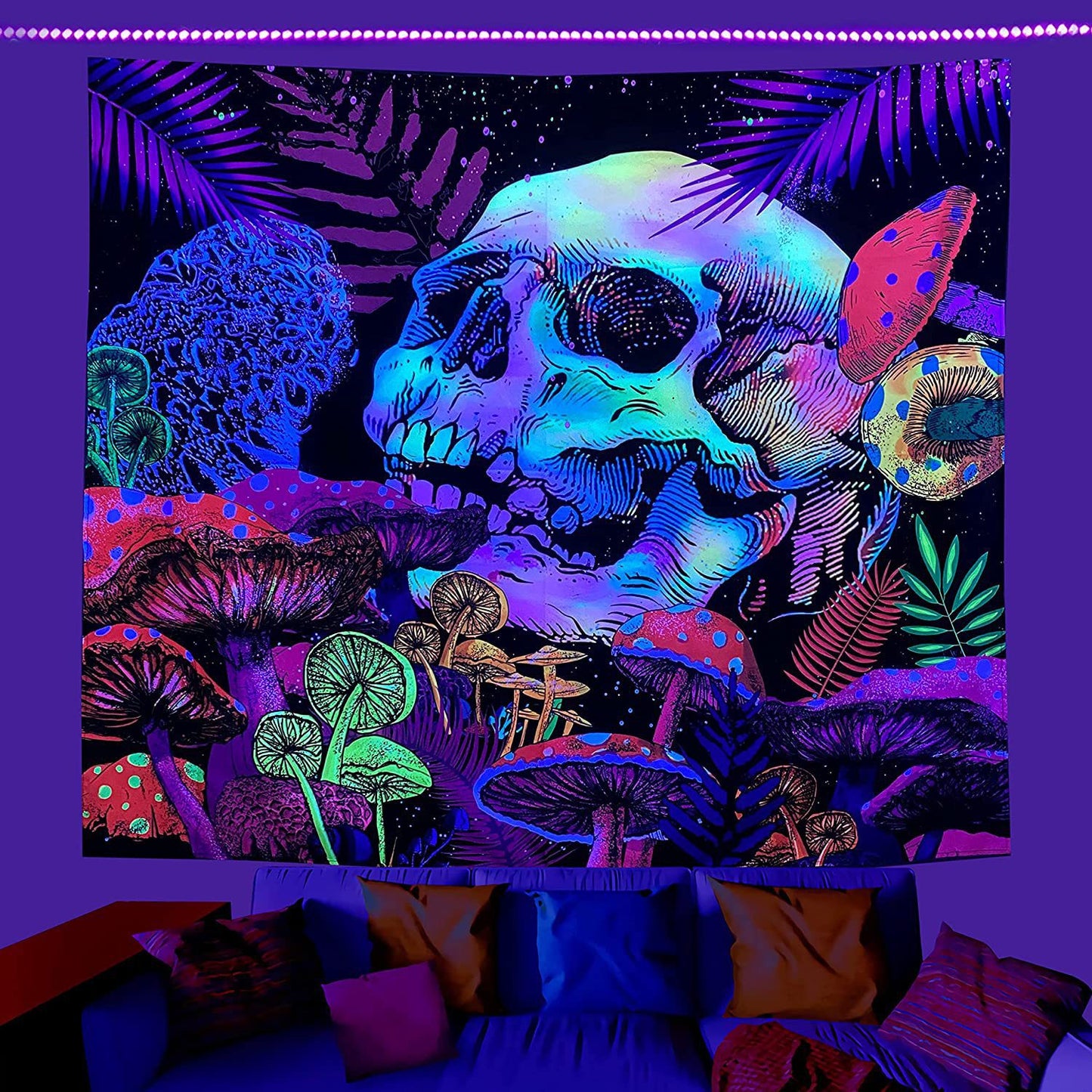 UV Fluorescent Tapestry Skull Flower Eye Design Modern Wall Art