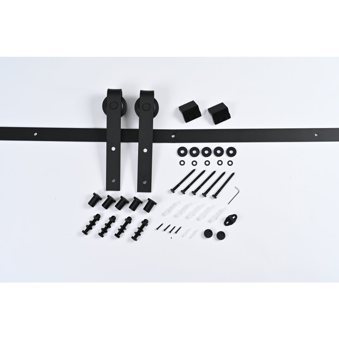 8 FT Double Sliding Barn Door Track Kit - Black Hardware