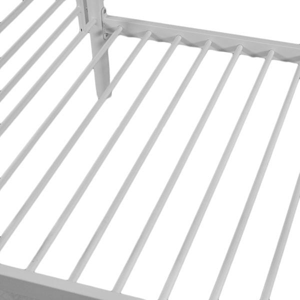 Iron Bed Bunk With Ladder For Kids Twin Size White