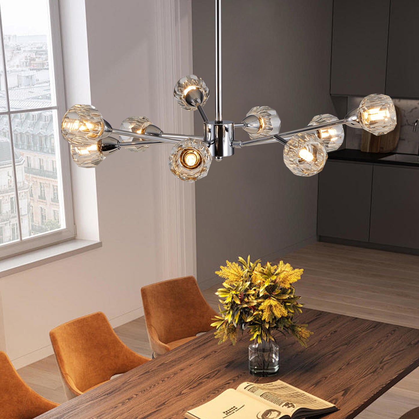 Modern Crystal Chandelier - 9-Light Chrome Fixture for Living Room & Dining Room