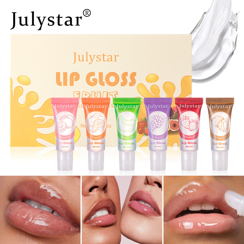 Vitamin E Moisturizing Fruit Lip Oil Set - 6-Piece Transparent Lip Gloss