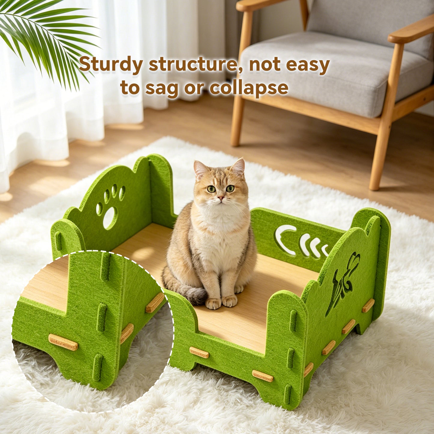 Elevated Felt Cat Bed Frame - Raised Open Pet Lounge with Breathable Platform