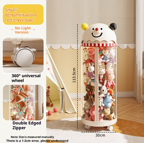 Kids Doll Storage Bucket with Zipper and Light Options - Plush Toy Organizer