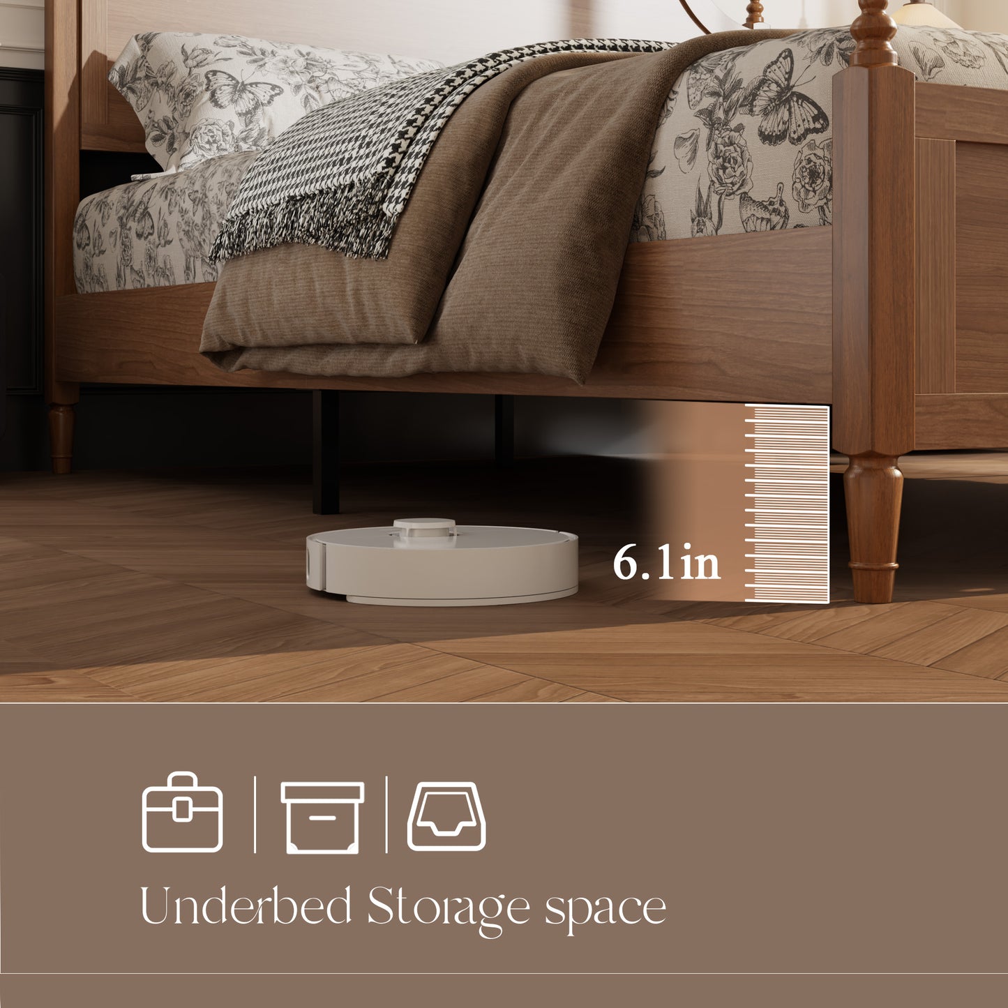 Full Farmhouse Platform Bed Frame with Headboard - Dark Brown