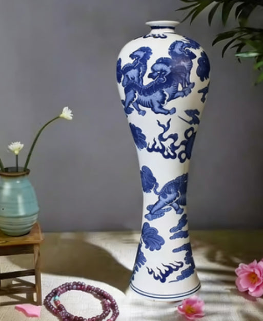 Porcelain Blue-and-White Plum Blossom Vase - Modern Minimalist Home Decor