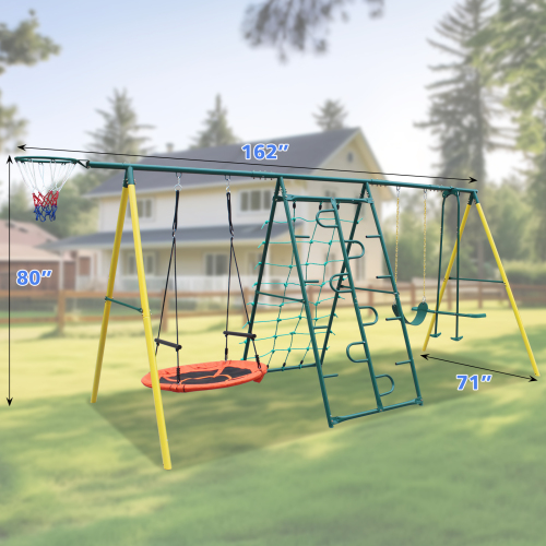 Metal Swing Set for Kids with Safety Belt - Multicolor