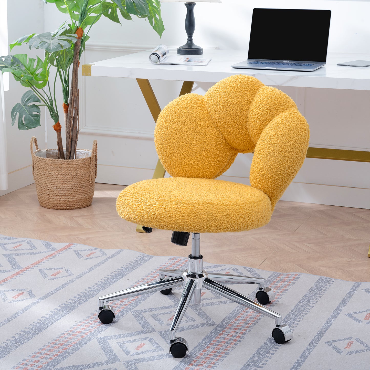Height Adjustable 360° Swivel Chair - Yellow Teddy Fabric