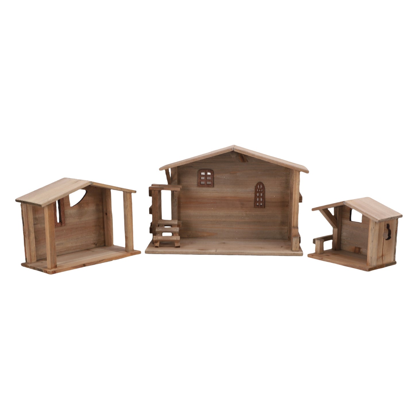 Xmas Wooden Stable Decor Solid Wood Rustic Stackable House Ornament