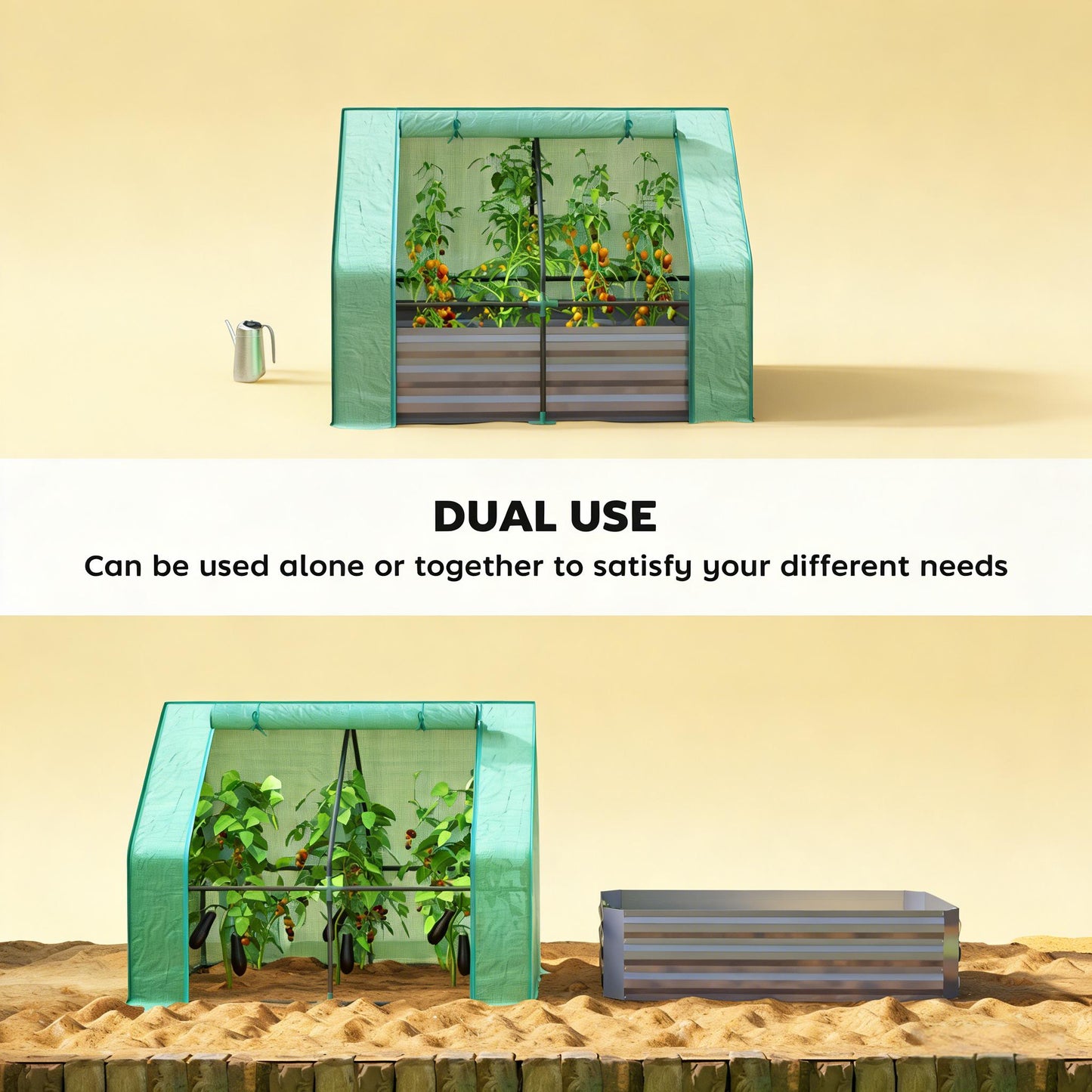 2-in-1 Raised Garden Bed and Mini Greenhouse - Dark Gray/Green