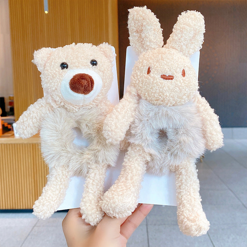 Cute Plush Hair Tie Circle Scalp Band Ponytail Holder for Kids & Women