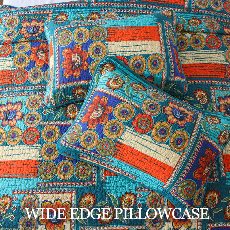 Full Queen & King Reversible Cotton Bedspread Set with Bohemian Patchwork Design