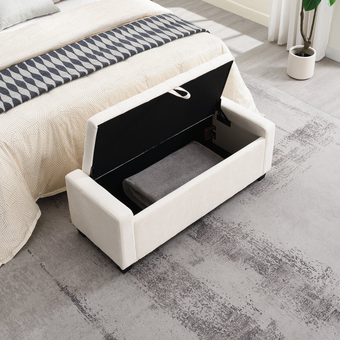 48 Ottoman With Storage, Storage Bench Safety Hinge, Upholstered