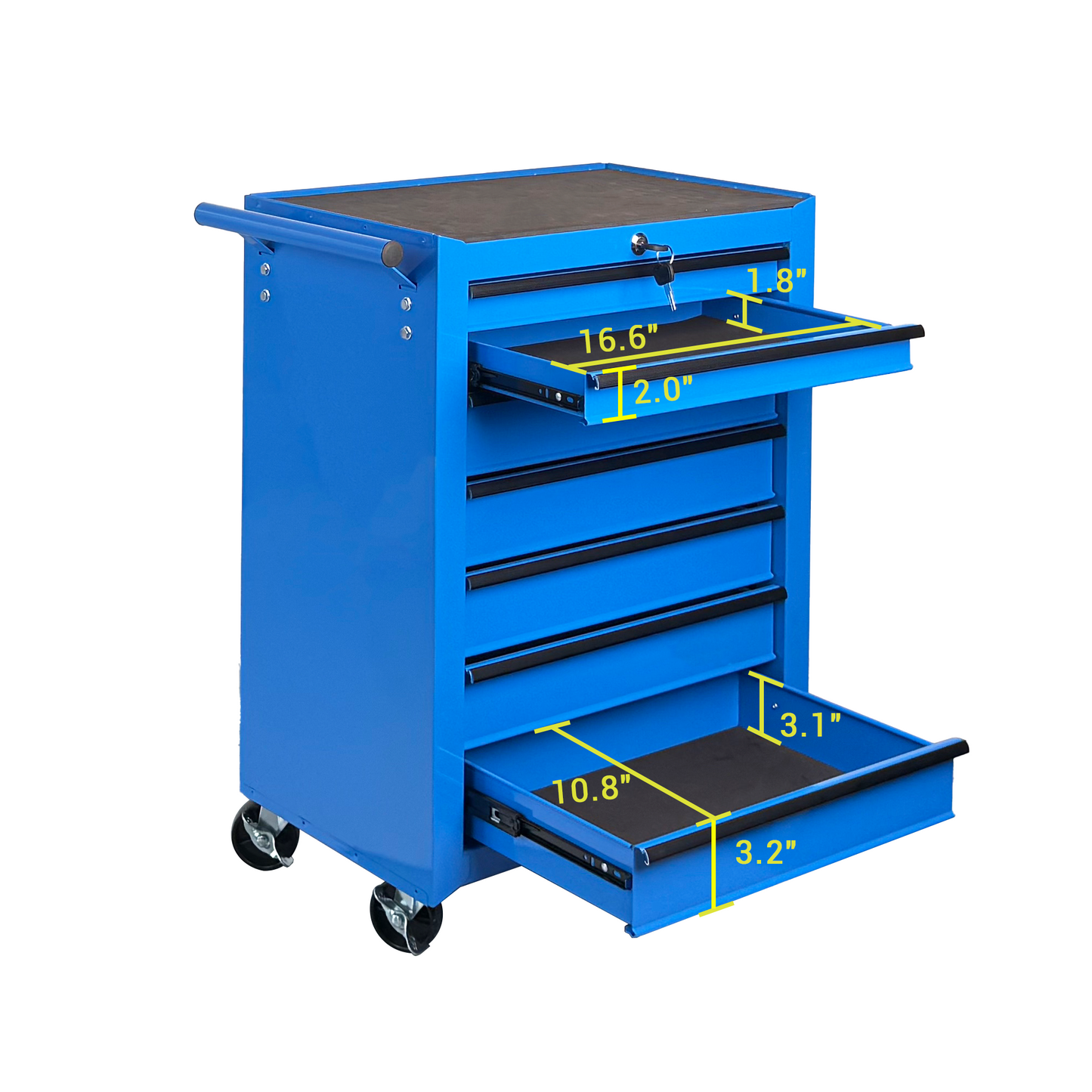 7-Drawer Metal Rolling Tool Storage Cabinet with Lockable Wheels - Garage Organizer, Blue