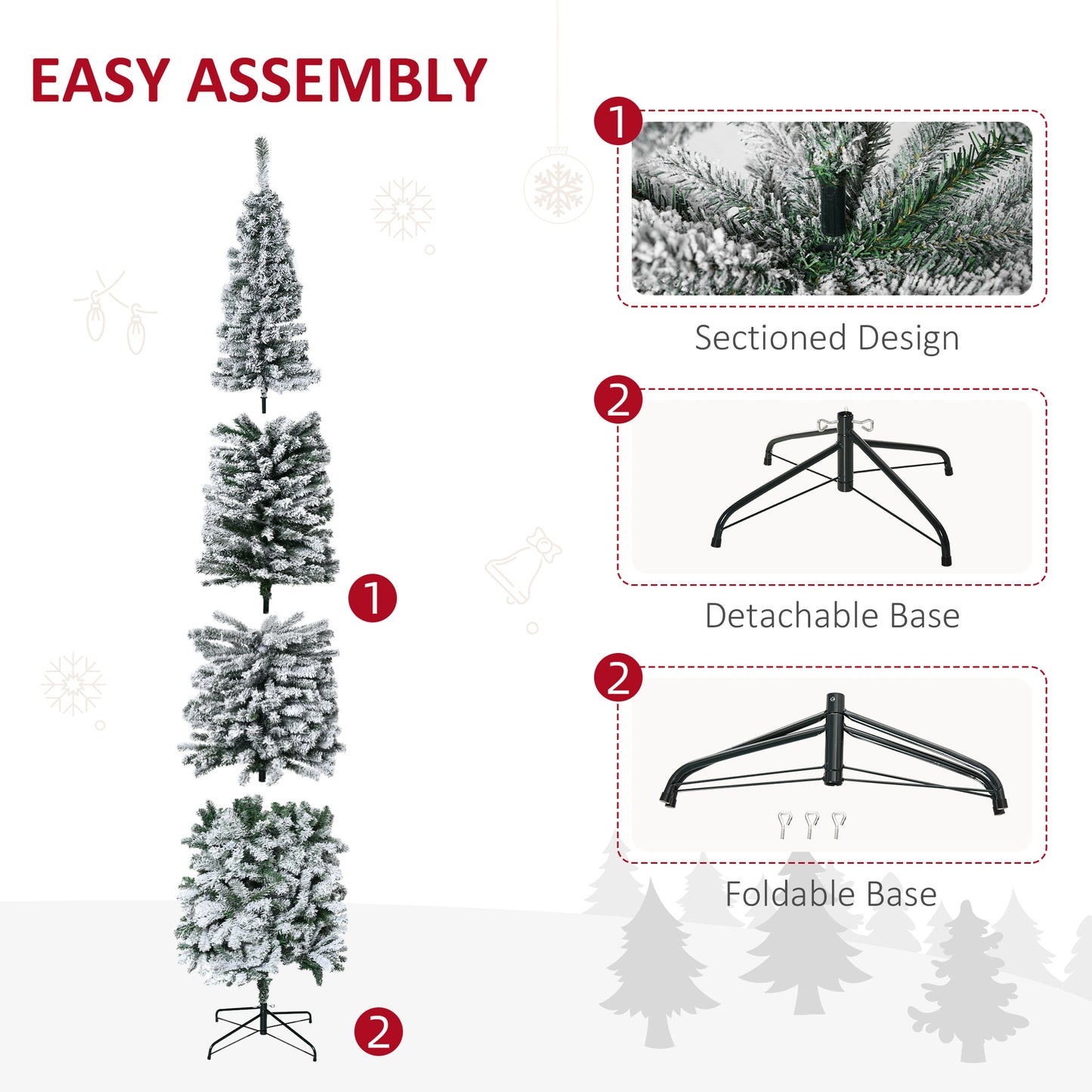 9ft Flocked Christmas Tree - Pencil Shape with Faux Snow