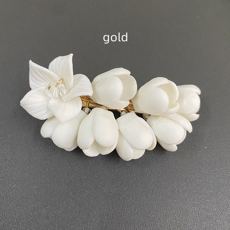 Ceramic Flower Hair Clip for Bridal Wear