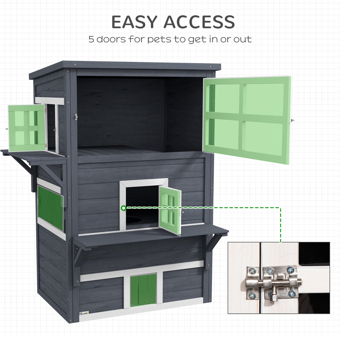 Outdoor 3-Tier Cat House Weather-Resistant Shelter with Escape Door - Dark Gray