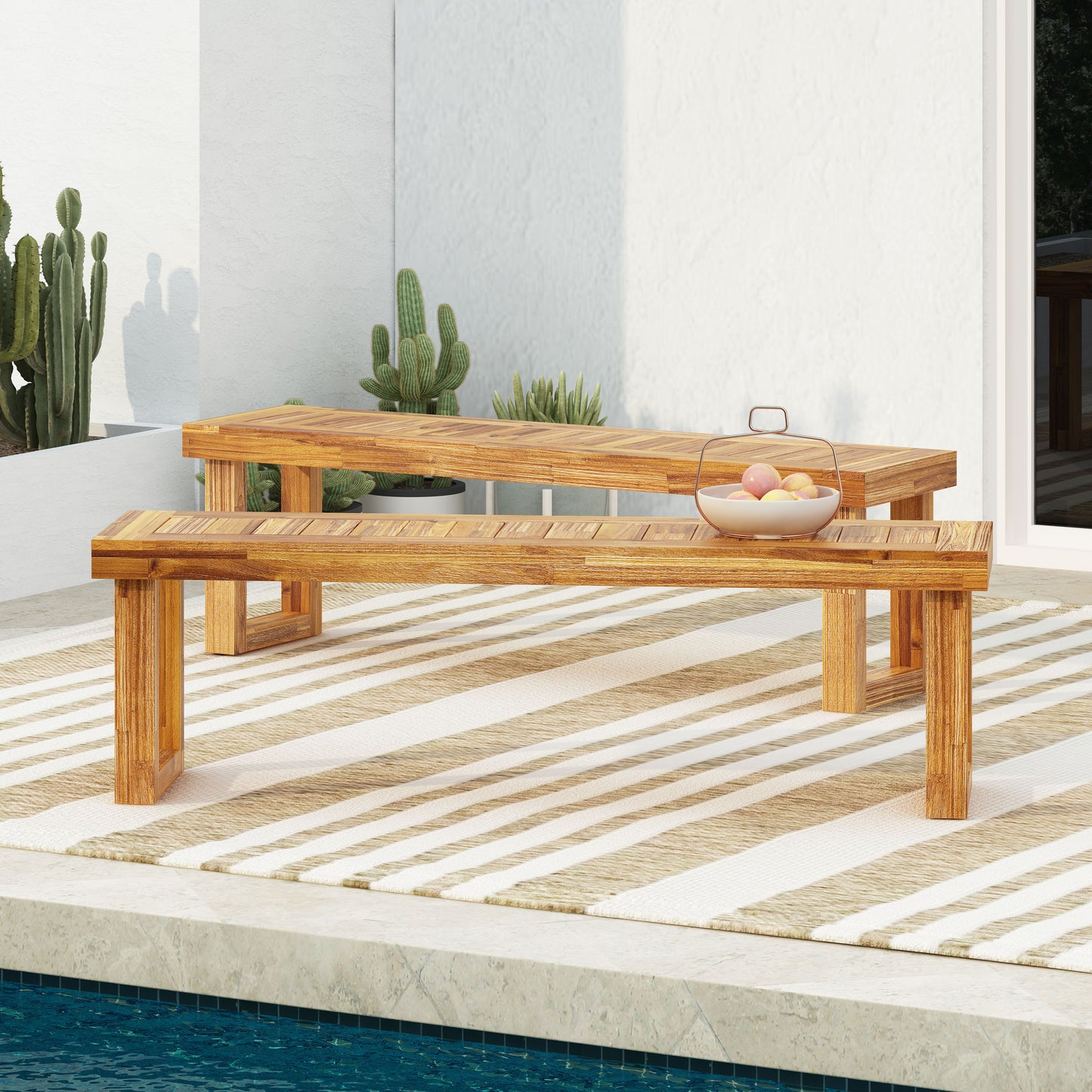 Nestor Natural Acacia Wood Bench Set of 2 - Outdoor Seating