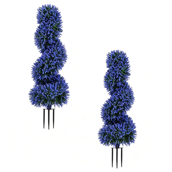 2 Pack Lifelike Faux Spiral Lavender Shrubs - Indoor & Outdoor Decoration