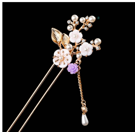 Ancient Style Tassel Hairpin with Flower Design - Vintage Hair Accessory